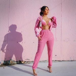 Pink velour tracksuit set y2k